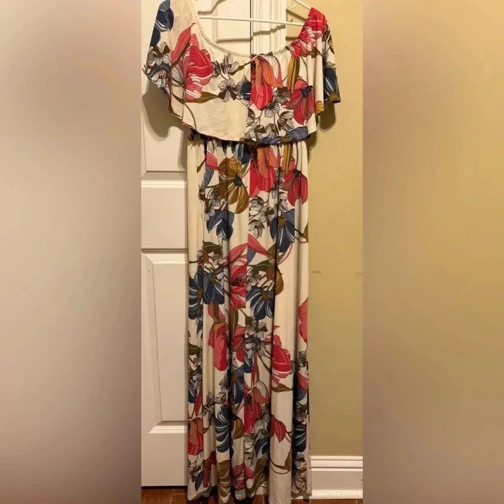 Hello Miz Off The Shoulder Floral Maternity Dress Sz XL - Picture 9 of 12